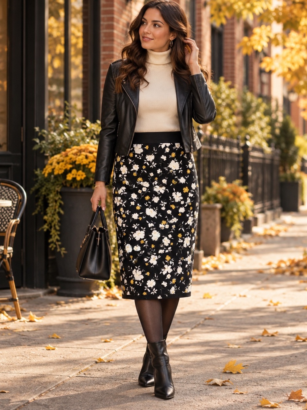 Ann Taylor Dark Floral Pencil Skirt Large Cottagecore Stretch Workwear